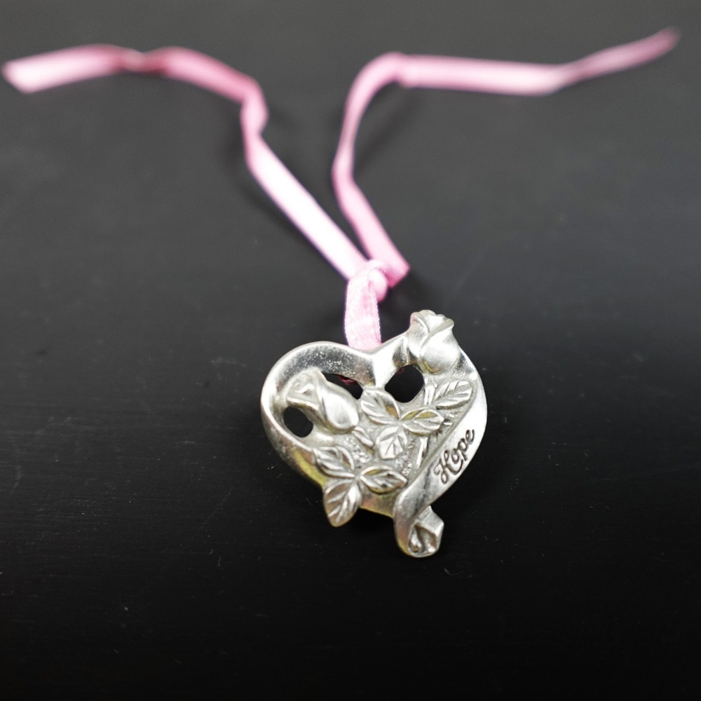 Longaberger 2003 Horizon of Hope Tie On Pin Heart Rose Silver Tone 20231